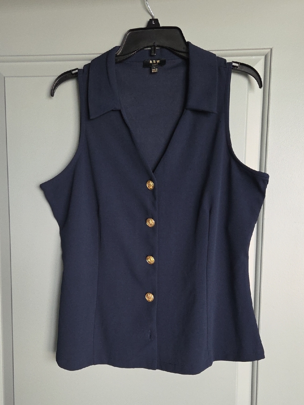 AUW Navy Sleeveless Button Front Top